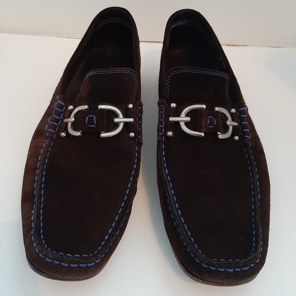 Donald J Pliner Italy Dacio Suede Loafer Slip On Brown Blue 10 M